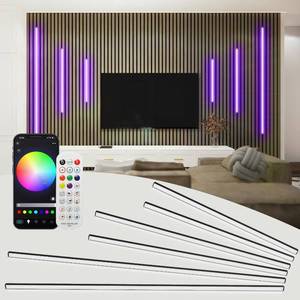 lot 5286 image: SHUNLEE 6 Pcs RGB Smart Recessed Lighting for Acoustic Panels, WiFi LED Lights for Acoustic Wall Panels Compatible with Alexa, Self-Adhesive Black Aluminum for Wood Slat Wall (240224216 in) - Retail $100