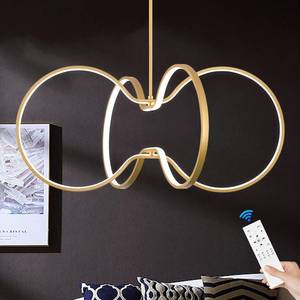 lot 5289 image: Sparklelf Modern LED Pendant Light Gold Dimmable Circular Chandelier, Kitchen Island Pendant Light Fixture with Remote Control for Dining Room, Kitchen, Entry, Living Room(D31.5 Inch) - Retail $90