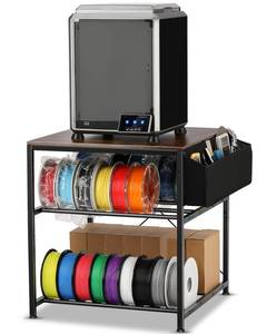 lot 5292 image: AHOWPD 3D Printer Stand with Filaments Storage - 3D Printer Table Filament Storage Rack Heavy Duty 3D Desk for Workshop Studio Office (Brown) - Retail $79