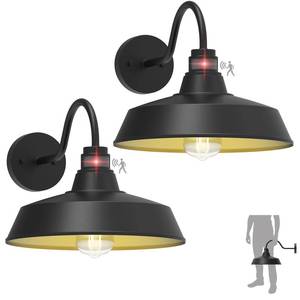 lot 5294 image: XIFEINIU 14.5 Dome Gooseneck Barn Light, Outdoor Anti-Rust&Waterproof Farmhouse Wall Sconce, Outdoor Wall Lanterns for PorchPatio, E26 Base 100W Max(Black 2-Pack Motion Sensor Outdoor Lights) - Retail $120
