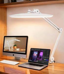 lot 5298 image: Led Desk Lamp with Clamp, Eye Caring Architect Desk Light for Home Office, Dual Screen Computer Monitor Gooseneck Adjustable Arm 20 LED Lamp, Stepless Dimming, for Nails &Salon, Reading, Workbench - Retail $60