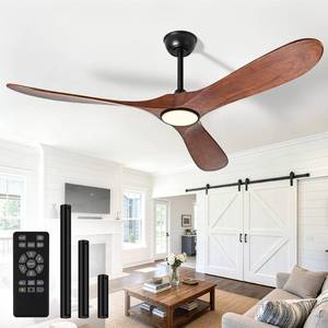 lot 5302 image: Mosanfan Ceiling Fans with Lights and Remote 52 Outdoor Ceiling Fan with 6 Speed Noiseless Reversible DC Motor, Indoor 3 Blade Wood Ceiling Fan for Farmhouse Bedroom Living Room Gazebo Walnut - Retail $190