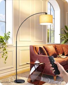 lot 5304 image: EDISHINE 78.3 Modern Arc Floor Lamp with Remote, Tall Black Standing Lamp with Stepless Dimmable Bulb &amp 5 Color Temperature, Curved Mid Century Floor Lamps for Living Room, Bedroom, Nursey - Retail $100
