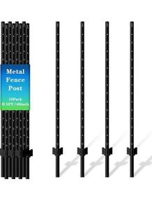 lot 5310 image: 10 Pack Metal Fence Post, 5FT Heavy Duty U-Post for Wire Fence, No Dig T Posts Garden Fencing Stakes for Temporary Fencing, Electric Fence Wire, Corner Anchor - Retail $60