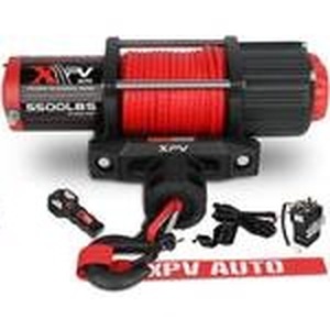 lot 5280 image: XPV AUTO 5500 lb. Winch Electric Winch Synthetic Rope 12V for ATV UTV Wireless Remote Towing Winches Waterproof for Off Road Trailer Boat - Retail $156