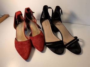 lot 3 image: Maurices Block Heel Sandals Set - Red Suede and Black size -9 12  and 10