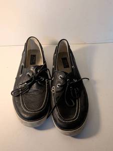 lot 5 image: Polo Ralph Lauren Sander Black Leather Boat Shoes Size 13D