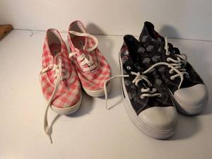 lot 10 image: Keds Canvas Sneaker Bundle - Gingham and Argyle Print Shoes Size 7
