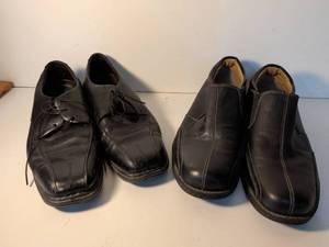 lot 14 image: Mens Black Leather Dress Shoes Lot - 2 Pairs Size 11M and 12M