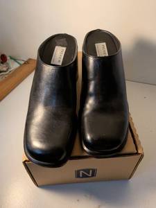 lot 19 image: Preview Collection Black Leather Clogs Size 9