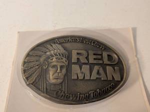 Red Man Chewing Tobacco Belt Buckle with Native American Chief Design