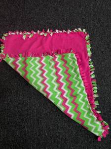 lot 78 image: Pink and Green Chevron Fleece Tie Blanket