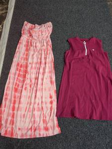 lot 93 image: Womens Summer Dress Bundle - Tie Dye Maxi & Pink Sleeveless Size L