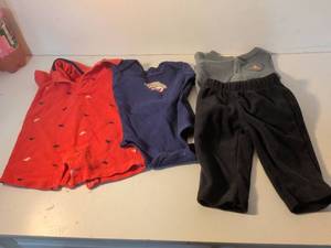 lot 96 image: Baby Clothing Bundle - Carters Romper, Navy Bodysuit, and Pants Set Size 3 months