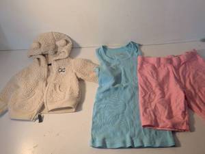 lot 100 image: Baby Clothing Bundle Carters Hooded Sherpa Jacket Tank Top Pink Shorts