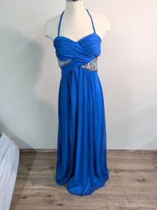 lot 113 image: Blue Halter Prom Dress with Crystal Embellishments Size 11