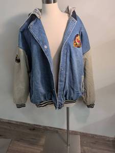 lot 123 image: Disney Winnie the Pooh Hundred Acre Honey Company Denim Baseball Jacket Size 2XL