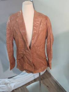 lot 126 image: Brown Genuine Leather Button-Front Blazer Jacket