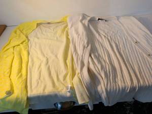 lot 166 image: Womens Sweater Lot - Button Up Cardigan and Yellow Patterned Sweater Size M