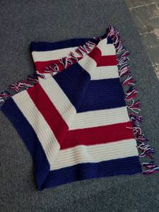 lot 173 image: Handmade Red White Blue Striped Throw Blanket with Fringe