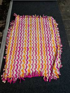 lot 178 image: Handmade Fleece Tie Blanket with Chevron and Polka Dot Pattern
