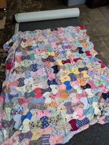 lot 189 image: Handmade Patchwork Quilt with Mixed Fabric Patterns