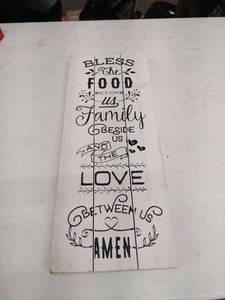 lot 20410 image: Bless The Food Before Us Family Prayer Wood Sign
