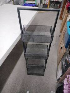 lot 20454 image: Black Metal 4 Tier Rack with Handle and Storage Baskets