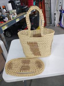 lot 20506 image: Handwoven Sweetgrass Basket with Handles