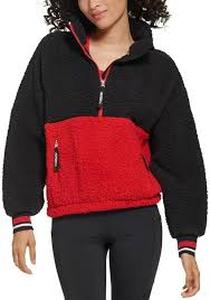lot 20427 image: Tommy Hilfiger Sport red and black sherpa half-zip jacket