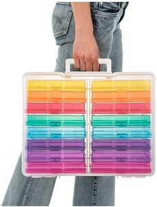 lot 27258 image: Photo Storage Box, Colorful 16 inner 4x6 Craft Organizers and Storage with Handle for Photos, Pictures, Craft, Sewing Supplies, Card Organizer&Sticker Storage - Retail $25