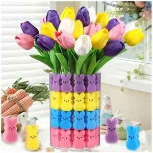 lot 27275 image: Easter Decorations, 15pcs Artificial Tulips with 48pcs Sponge Bunnies Vase Filler Set Fake Tulips Flowers for Easter Decor Spring Home Kitchen Table Centerpieces Decoration - Retail $10