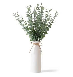 lot 27277 image: Vase with Greenery, Artificial Eucalyptus Stems in White Vase, Boho Home Decor Plant, 19 Decorative Fake Plants for Home Farmhouse Mantle Centerpiece Decor - Retail $20