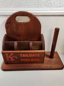 lot 98 image: Kansas City Chiefs Wooden Tailgate Toolbox Caddy