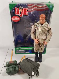 lot 193 image: GI Joe 82nd Airborne Paratrooper Action Figure with Parachute and Accessories Original Box