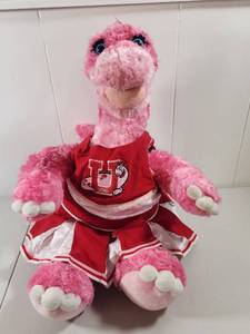 lot 204 image: Build-A-Bear Pink Dinosaur Cheerleader Plush Toy with Red Uniform Vintage