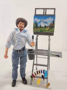 lot 215 image: Bob Ross Action Figure with Easel and Painting Set NECA