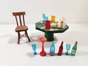 lot 262 image: Dollhouse Miniature Poker Table Set with Accessories