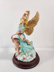 lot 271 image: Guardian Angel with Child Figurine on Wood Base