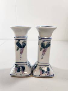 lot 294 image: Porcelain Candlestick Holders with Grape Design Vintage