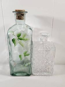 lot 305 image: Decorative Glass Bottle Set with Crystal Cut Decanter