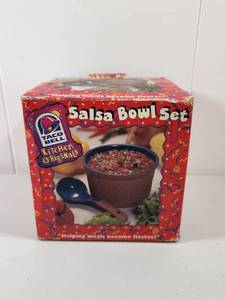 lot 318 image: Taco Bell Salsa Bowl Set with Terra Cotta Bowl and Serving Spoon