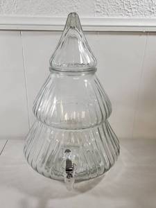 lot 330 image: Clear Glass Beverage Dispenser with Chrome Spigot and Cone-Shaped Lid