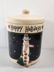 lot 331 image: Happy Holidays Snowman Cookie Jar with Lid