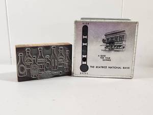 lot 341 image: Beatrice National Bank Promotional Coin Bank with Printing Block