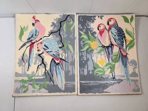 lot 351 image: Tropical Parrot Paint by Number Art Set Vintage
