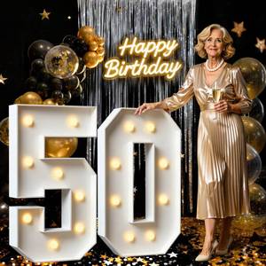 lot 22253 image: 3FT Marquee Numbers 50, Large Light Up Numbers for 50th Birthday Decorations Big DIY Mosaic Number 50 Birthday Party Backdrop for Women and Men Anniversary Decor Pre-Cut Foam Board Kit - Retail $48