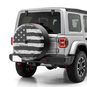 lot 22261 image: Moonet Tire Cover with Camera Hole, for Jeep Wrangler JL with Back-up Camera, Sport & Sahara (2018-2025) White Flag, Fits 28570R17 - Retail $36