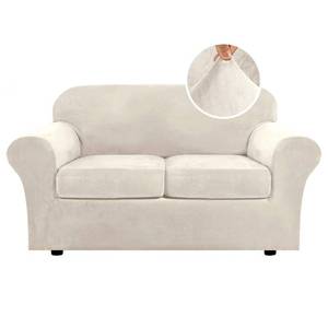 lot 22270 image: H.VERSAILTEX Real Velvet Plush 3 Piece Stretch Sofa Covers Couch Covers for 2 Cushion Couch Loveseat Covers Width Up to 72 Inch Feature Thick Soft Stay in Place (Medium Sofa, Ivory) - Retail $41
