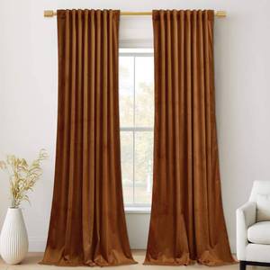 lot 22271 image: StangH 120 inches Long Velvet Curtains, Burnt Orange Blackout Thermal Insulated Drapes for Living Room, Extra Long Thick Back Tab Backdrop Curtains, W52 x L120, 2 Panels - Retail $70